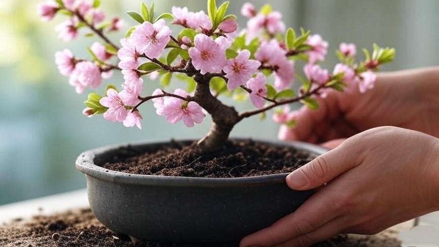 Step-by-step repotting of a cherry blossom bonsai tree" 