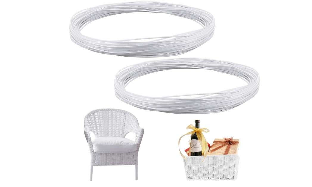  Kigley 2 Bundles 120 ft Wicker Repair Kit Round Synthetic Rattan Weaving Material White Plastic Wicker Repair Supplies Replacement Basket Weaving Kit 