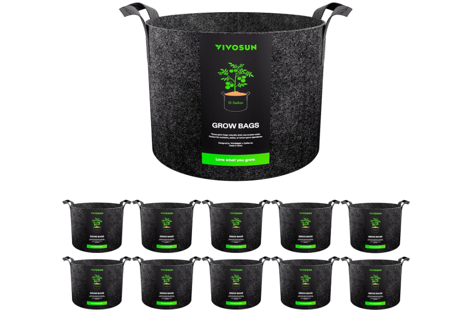 
VIVOSUN 10-Pack 15 Gallon Grow Bags, Reinforced Planter Fabric Pots for Gardening Black