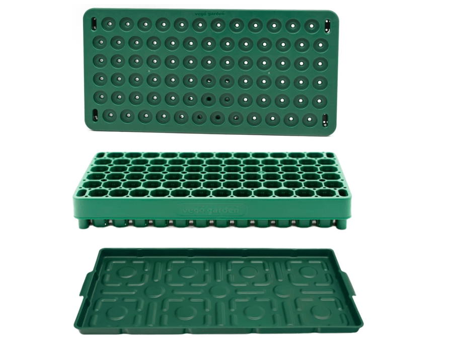 
Vego garden Seedling Suite Products 10" x 20" 76 Cells Stackable Seed Starter Germination Tray with 3-in-1 Plant & Pop Board