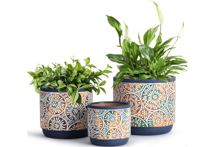 DeeCoo 3 Piece Ceramic Plant pots Indoor Pots Set with Drainage Holes, 5.7/4.7/3.5/inch, Modern Decorative pots Outdoor Plants Lilies, Cacti, Succulents
