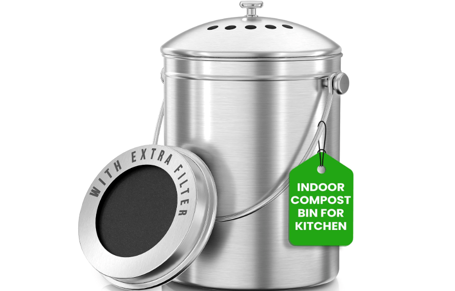  Utopia Kitchen Compost Bin for Kitchen Countertop, 1.3 Gallon Compost Bucket for Kitchen with Lid, Includes 1 Spare Charcoal Filter, Home Essentials