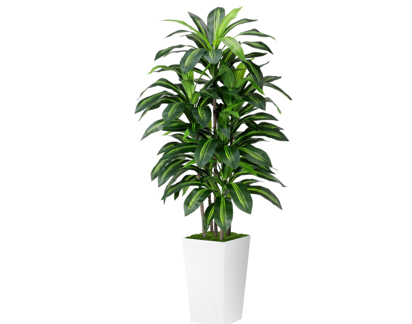 
Artificial Dracaena Plant Indoor 5FT - Fake Tree with White Tall Planter - Faux Yucca Tall Fake Floor Plant in Pot - Artificial Trees for Home Office Livin