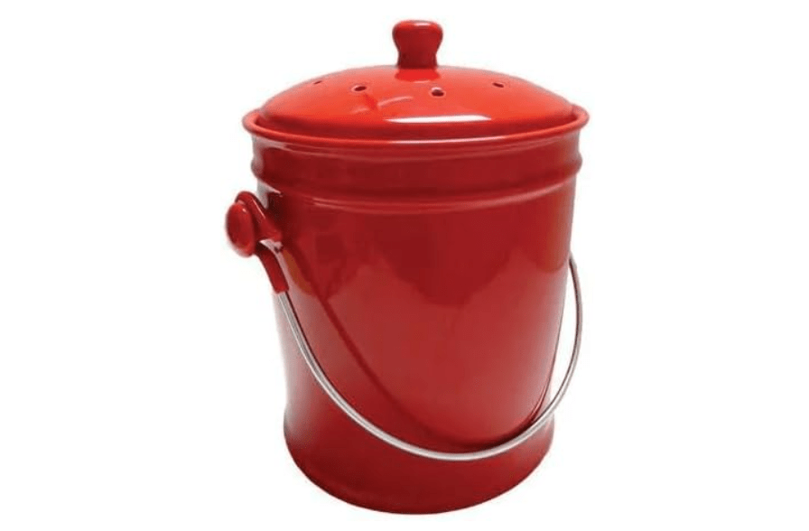  Natural Home 1-Gallon Ceramic Compost Bin in Red
