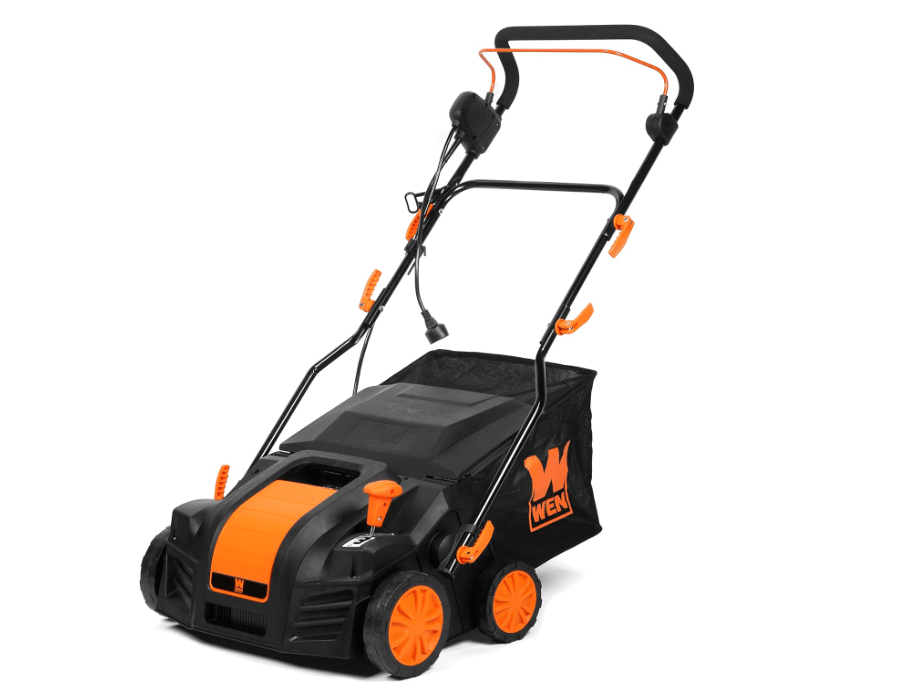 WEN DT1516 16-Inch 15-Amp 2-in-1 Electric Dethatcher and Scarifier with Collection Bag, Black