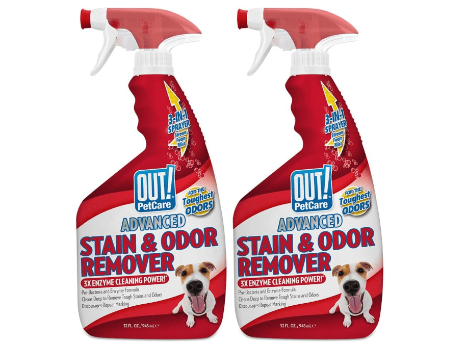  OUT! PetCare Pet Odor & Stain Remover Spray, Carpet & Floor Cleaner, Deodorizer for Dogs & Cats, Made in USA, 32 fl oz (2 Pack