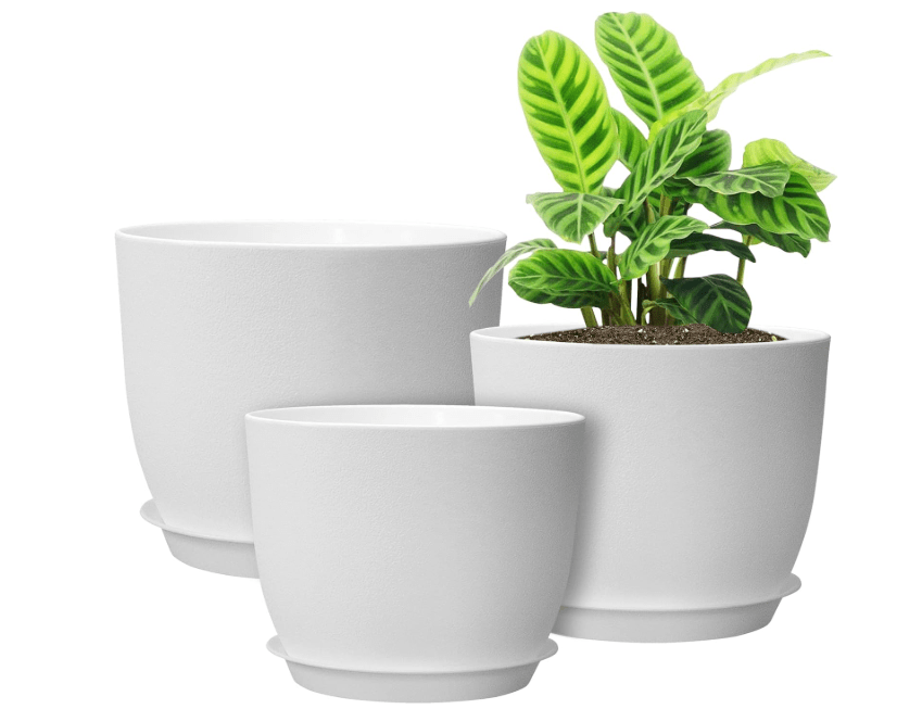 
UOUZ 12/10/9 Large Modern Plant Pots, Plastic Planters with Drainage Holes and Saucers for Indoor Outdoor Plants Flowers