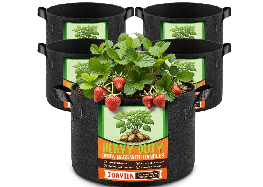 
Jorvila 5 Pack 5 Gallon Thickened Grow Bags, Aeration Nonwoven Fabric Plant Pots with Durable Handles, Heavy Duty 300G Planter Pot for Tomato, Potato and
