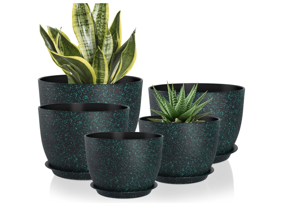 
YNNICO Plant Pots 10/9/8/7.5/7 inch Set of 5,Flower Pots with Multi Mesh Drainage Holes, Large Planters for Indoor Outdoor Garden Plants and Flowers.