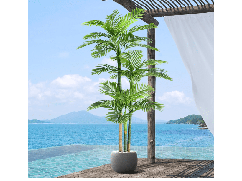 
Keeplush 8.5ft Artificial Golden Cane Palm Tree - Large Triple Fake Palm Tree in Pot for Indoor/Outdoor, Patio, Pool, Big House, Office, Backyard, Home