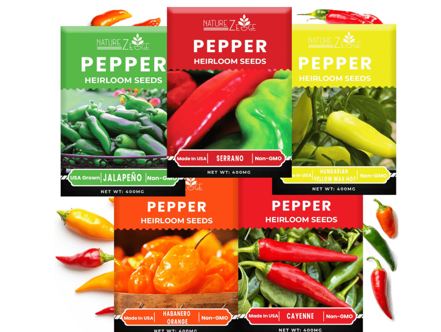 
Hot Pepper Seeds for Planting, Cayenne, Hungarian Yellow, Jalapeno, Serrano, Habanero Orange, Heirloom Pepper Seeds Variety Pack, NonGMO, Made in USA