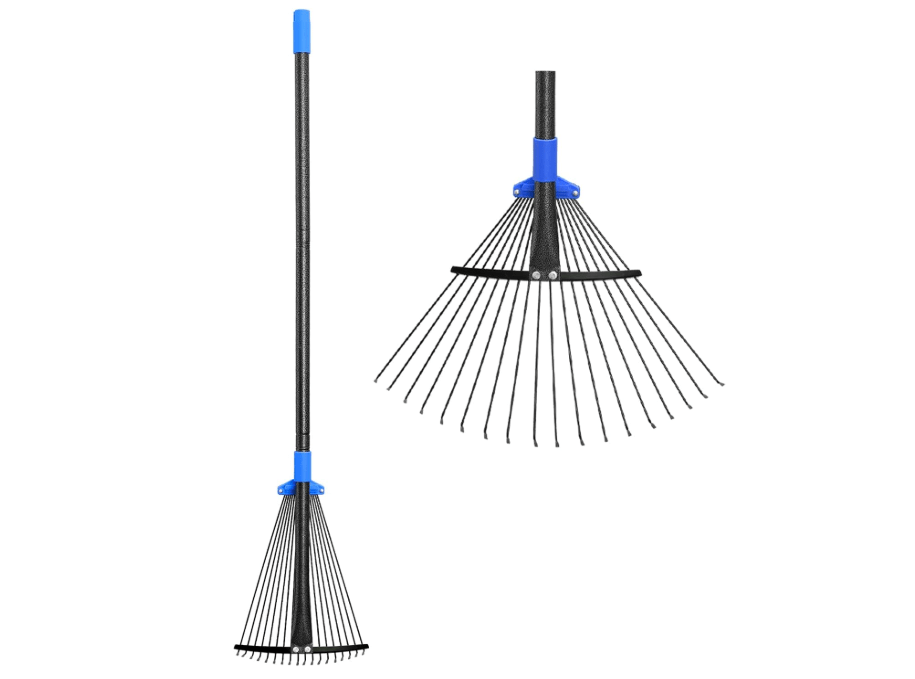 
Adjustable Metal Leaf Rake Long Handle, Garden Rakes for Lawns Heavy Duty Leaves with Expandable Head 8-17", Yard Women Kids Rake for Gardening