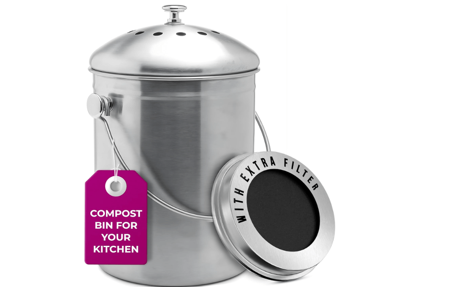  EPICA Countertop Compost Bin Kitchen | 1.3 Gallon | Odorless Composting Bin with Carbon Filters | Indoor Compost Bin with Lid | Stainless Steel 