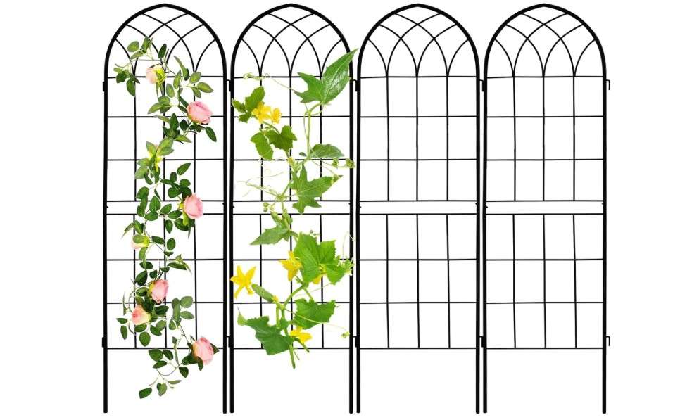  LZRS 4 Pack 71x20in Rustic Iron Arch Decoration Garden Trellis with Black Metal Coating – Perfect for Supporting Climbing Plants Outdoor, Roses, Vines,