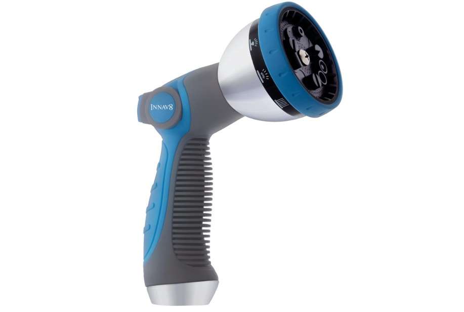 INNAV8 Garden Hose Nozzle Sprayer Heavy Duty - Features 10 Spray Patterns, THUMB CONTROL On Off Valve for Easy Water Control - HIGH Pressure Nozzle for Hose.