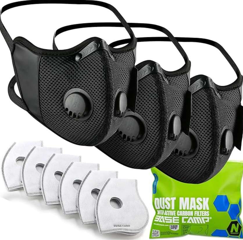 BASE CAMP M Cross Dust Mask, Reusable Breathable Comfortable Safety Face Mask for Work with Extra 6 Activated Carbon Filters