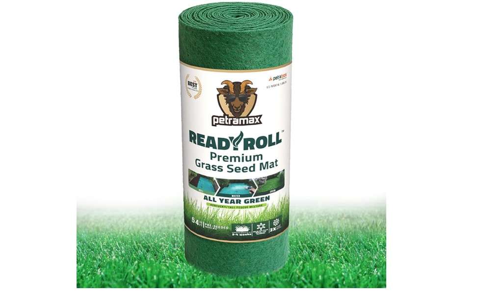 Petramax ReadyRoll Biodegradable Grass Seed Mat for Lawn (54 ft.) - All Year Green 3-in-1 Tall Fescue & Kentucky Grass Seed Rolls w/Mulch 