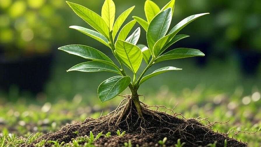  Healthy kaffir lime tree seedling in a pot with glossy green leaves in a sunny garden. 