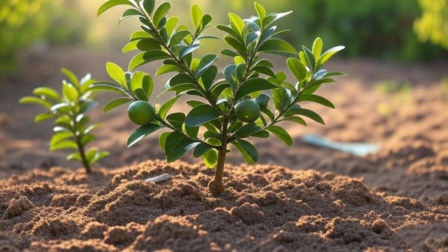 Kaffir lime tree planted in well-draining soil with sand and compost in a sunny garden. 