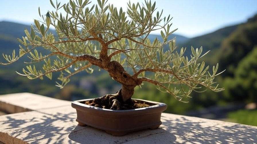 Olive tree bonsai thriving in full sun outdoor placement tips.
