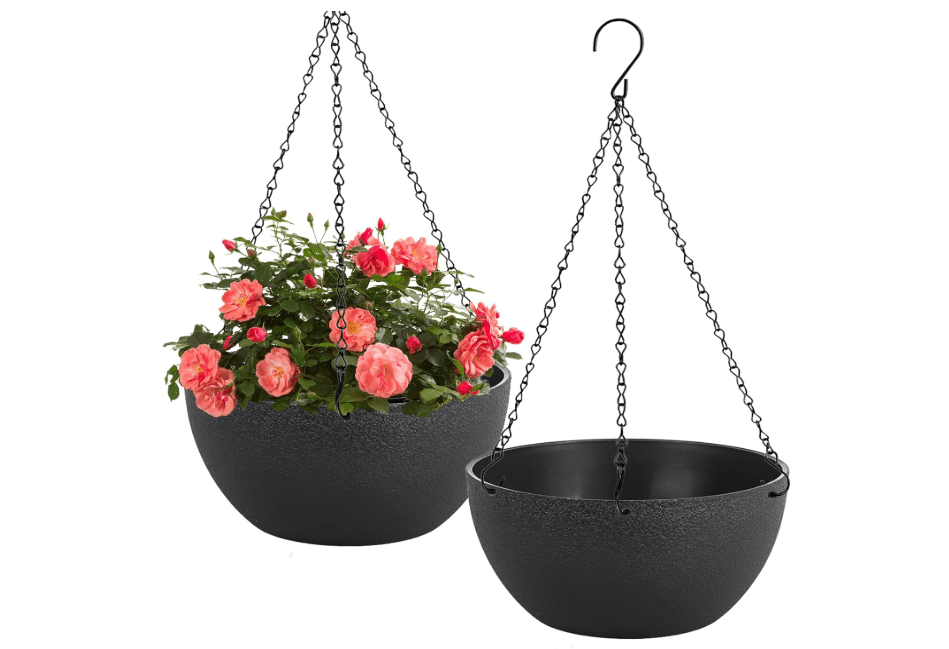 
HIGSEEU 12 inch Hanging Planters for Indoor Plants, 2 Pack Planters for Outdoor Plants with Drainage Holes and Chain, Round Plastic Hanging Baskets, Hanging