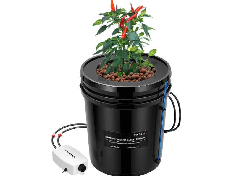 VIVOSUN DWC Hydroponics Grow System with Top Drip Kit, 5-Gallon Deep Water Culture, Recirculating Drip Garden System with Multi-Purpose Air Hose