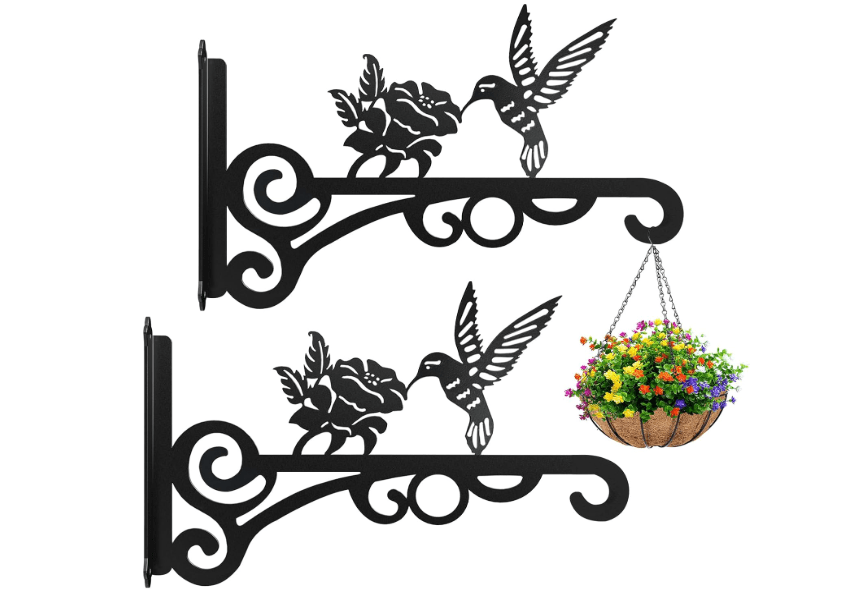 
2-Pack 10 Inch Aesthetic Plant Hangers Outdoor – Metal Hanging Plant Bracket with Beautiful Hummingbird Pattern – Heavy Duty Plant Hooks for Hanging Plants