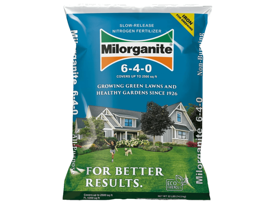 Milorganite All-Purpose Eco-Friendly Slow-Release Nitrogen 6-4-0 Fertilizer, 32 Pound Bag - for Lawns, Flowers, and Gardens