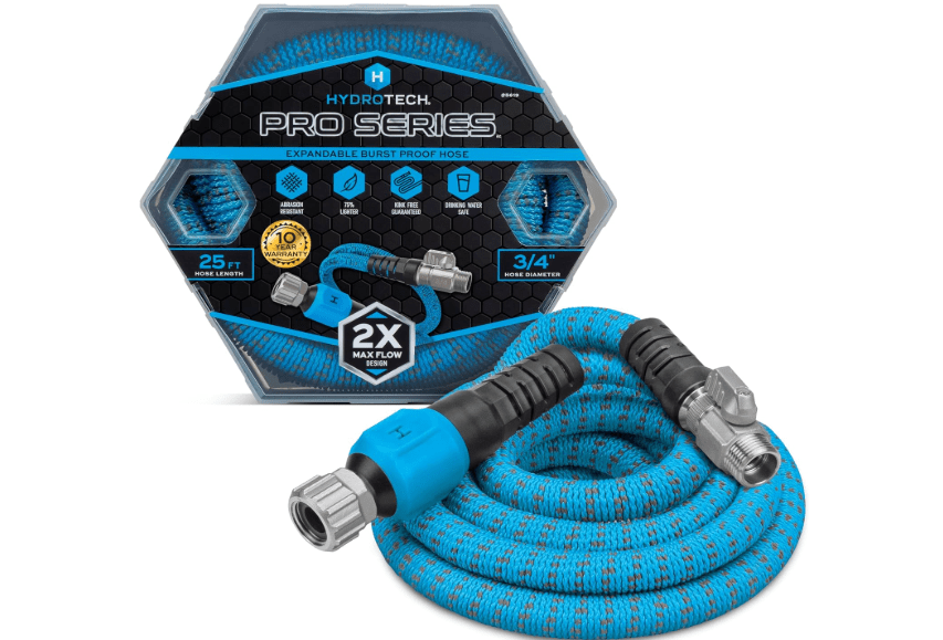 
HydroTech 25 ft Expandable Garden Hose - Pro Series, 2x Max Flow, 3/4" No-Kink Flexibility, Lightweight Hose for Lawn, Garden, Car Washing, Deck and
