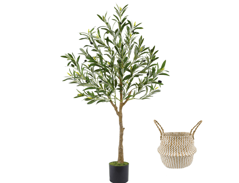 
Warmplants Artificial Olive Tree, 4ft Tall Fake Olive Leaves Plant with Basket, Indoor Outdoor Faux Olive Topiary Silk Tree for Home Livingroom Office Décor