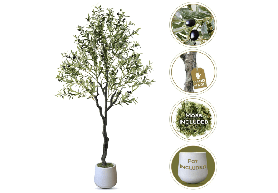 
Handmade Faux Olive​​ Tree 6FT, Fake Olive Tree with Pot Natural Looking Trunk Fruits, Olive Trees Artificial Indoor Outdoor