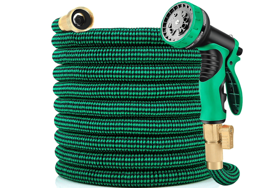
Expandable Garden Hose 100 ft Water Hose with 10 Function Spray Nozzle, Lightweight Flexible Hose with 3/4 Inch Solid Fittings and 3-Layer Latex Core