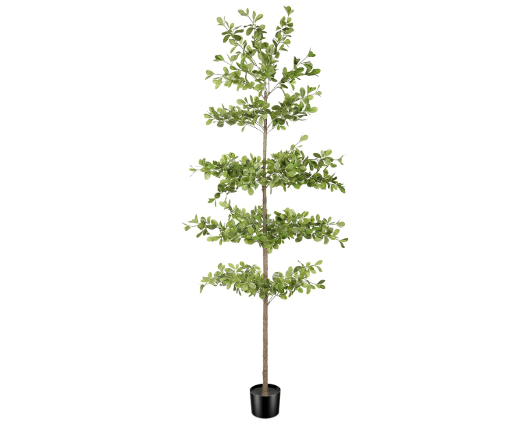 FEELEAD Faux Black Olive Tree 7ft – Artificial Shady Lady Tree with Realistic Leaves & Natural Branches, 7 Feet Tall Fake Olive Tree for Indoor Home