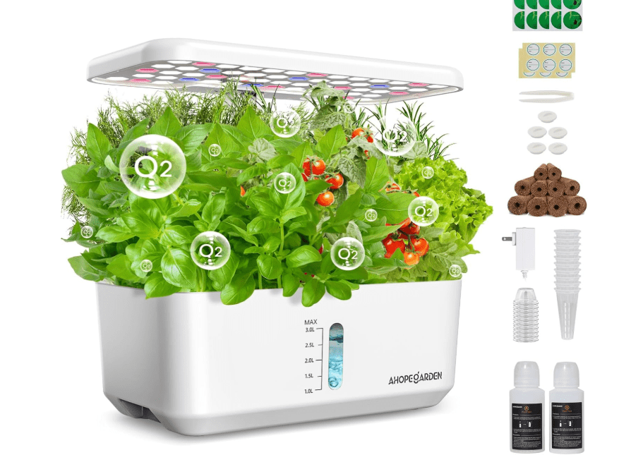 
Ahopegarden Indoor Garden Hydroponics Growing System: 10 Pods Plant Germination Kit Aeroponic Herb Vegetable Growth Lamp Countertop with LED Grow Light