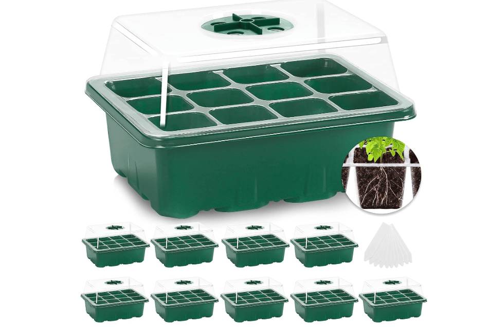 
MIXC 10 Packs Seed Starter Tray Seed Starter Kit with Humidity Dome (120 Cells Total Tray) Seed Starting Trays Plant Starter Kit and Base Mini Greenhouse.