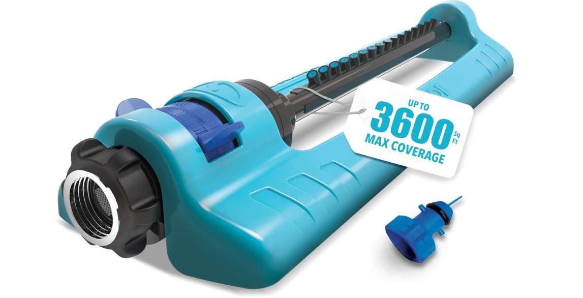  Aqua Joe SJI-OMS16 Indestructible Oscillating Sprinkler with Adjustable Spray and Metal Base, 3600 Sq. Ft. Coverage Max, 70-Foot Spray Distance Max,