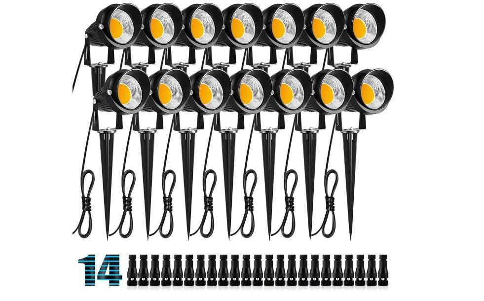  ZUCKEO 10W Low Voltage Landscape Lights LED Landscape Lighting with Connectors, 12V Outdoor Spotlights Yard Garden Pathway Lights, 1000LM Waterproof Warm