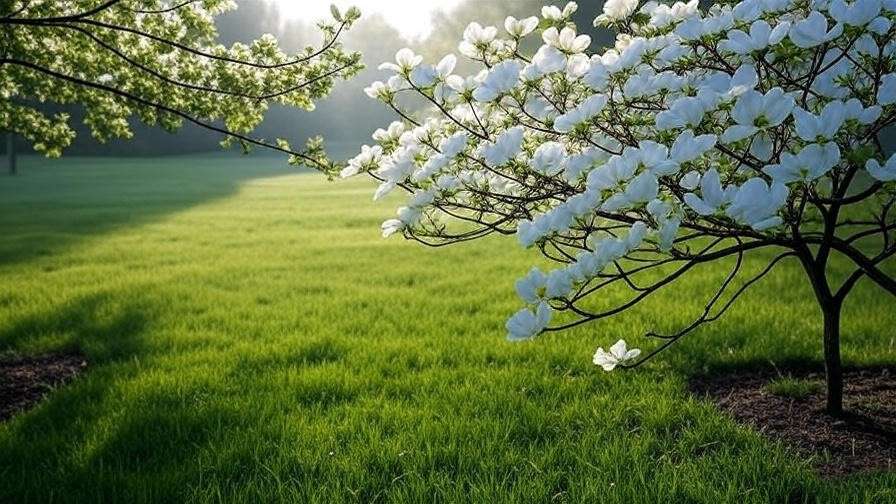  "Flowering Dogwood tree with stunning white bracts blooming in a lush garden." 