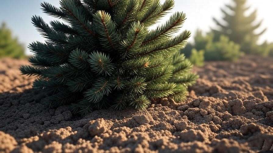 "Close-up of a Blue Spruce with browning needles due to drought stress in dry soil". 