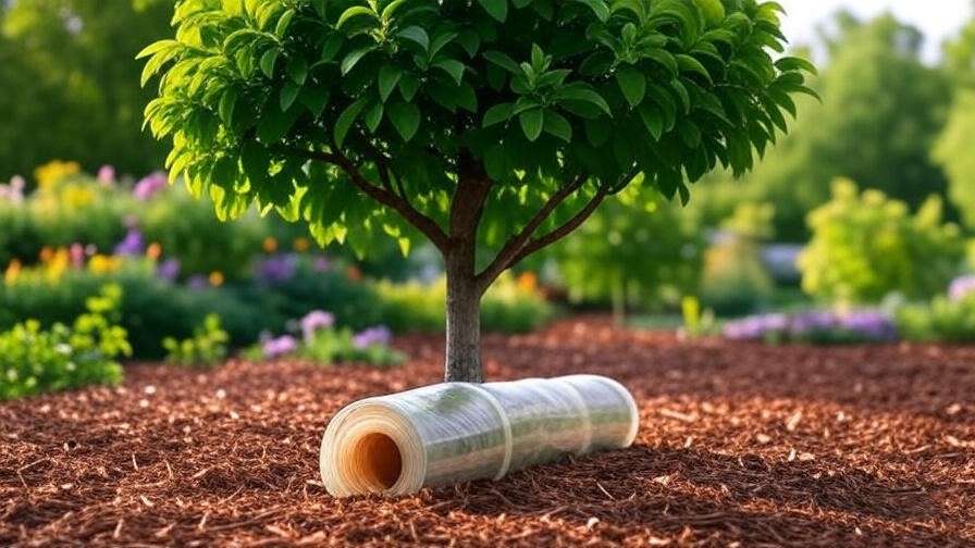 Healthy tree with removed tree tube in lush garden