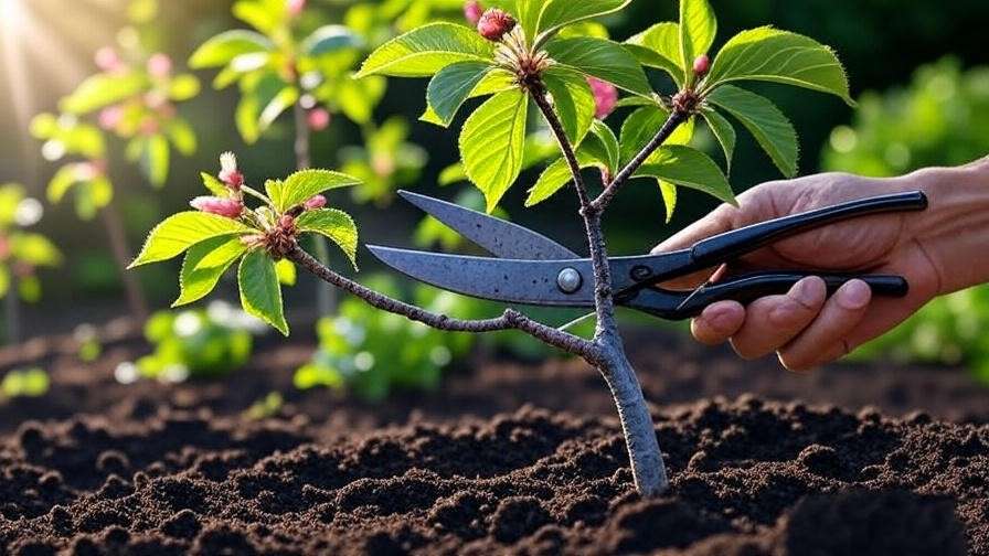 "Pruning Nanking cherry plant with shears for healthy growth". 
