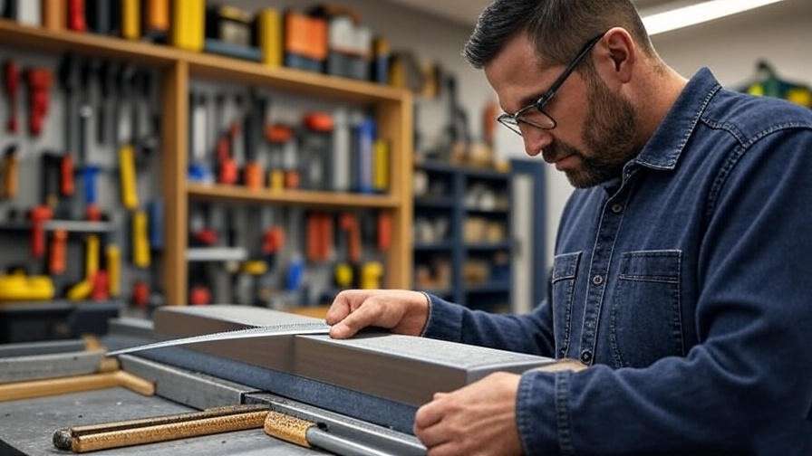 "Expert sharpening a tree cutter machine blade with a file on a clean workbench." 