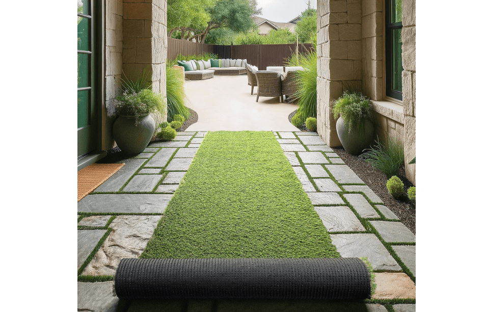 
Ottomanson 2'7" x 10' Artificial Faux Grass Rug - Realistic Turf with UV Protection - Perforated for Easy Drainage - Durable, Hose-Off Syntheti