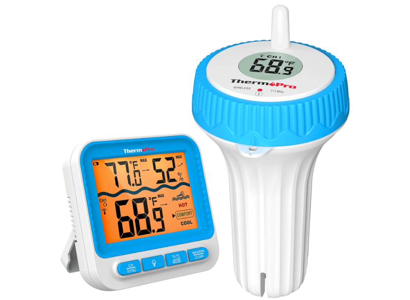 
ThermoPro Waterproof Wireless Pool Thermometer Easy Read, Digital Pool Thermometer Floating for Swimming Pool, Upgraded IPX8 Water Temperature Monitor for