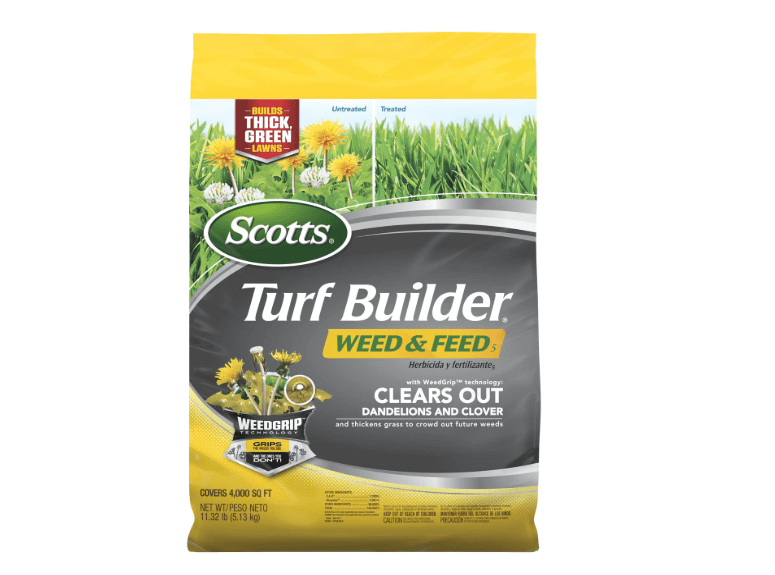  Scotts Turf Builder Weed and Feed5, Weed Killer Plus Lawn Fertilizer, Controls Dandelion and Clover, 4,000 sq. ft., 11.32 lbs.