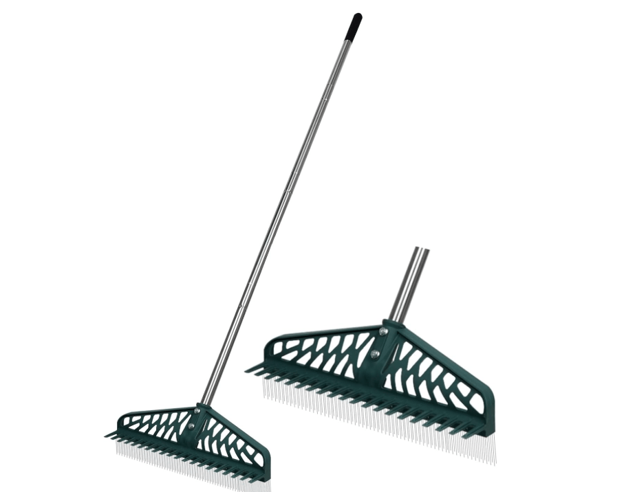 
YEELOR Artificial Grass Rake, Double Sided Garden Hand Turf rake, Stainless Steel Long Pole Leaves Rake16 inch Wide for Garden Lawn Clean, Artificial Turf