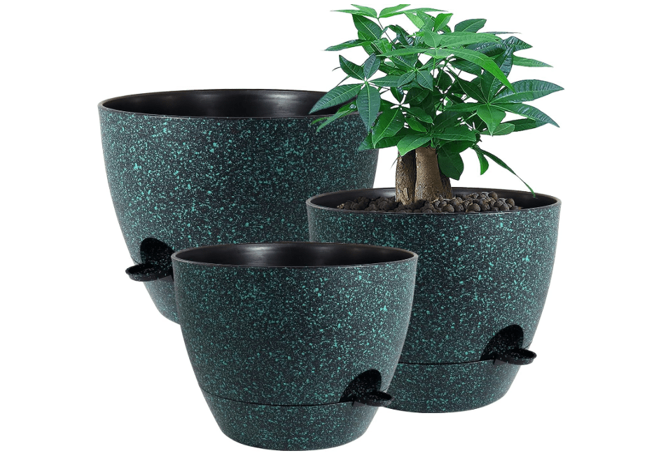 UOUZ Large Self Watering Pots, 12/10/9 Plastic Planters with High Drainage Holes and Deep Reservoir for Indoor Outdoor Garden Plants and Flowers,