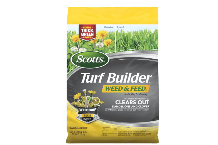  Scotts Turf Builder Weed and Feed5, Weed Killer Plus Lawn Fertilizer, Controls Dandelion and Clover, 4,000 sq. ft., 11.32 lbs