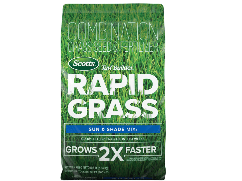  Scotts Turf Builder Rapid Grass Sun and Shade Mix, Combination Grass Seed and Fertilizer, Grows Green Grass in Just Weeks, 5.6 lbs