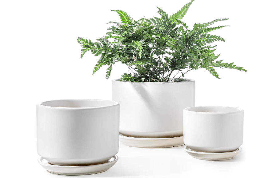
LE TAUCI Ceramic Plant Pots, 4.3+5.3+6.8 inch, Set of 3, Planters with Drainage Hole and Saucer, Indoor Flower Pot with Hole Mesh Pad, Gifts for Mom,